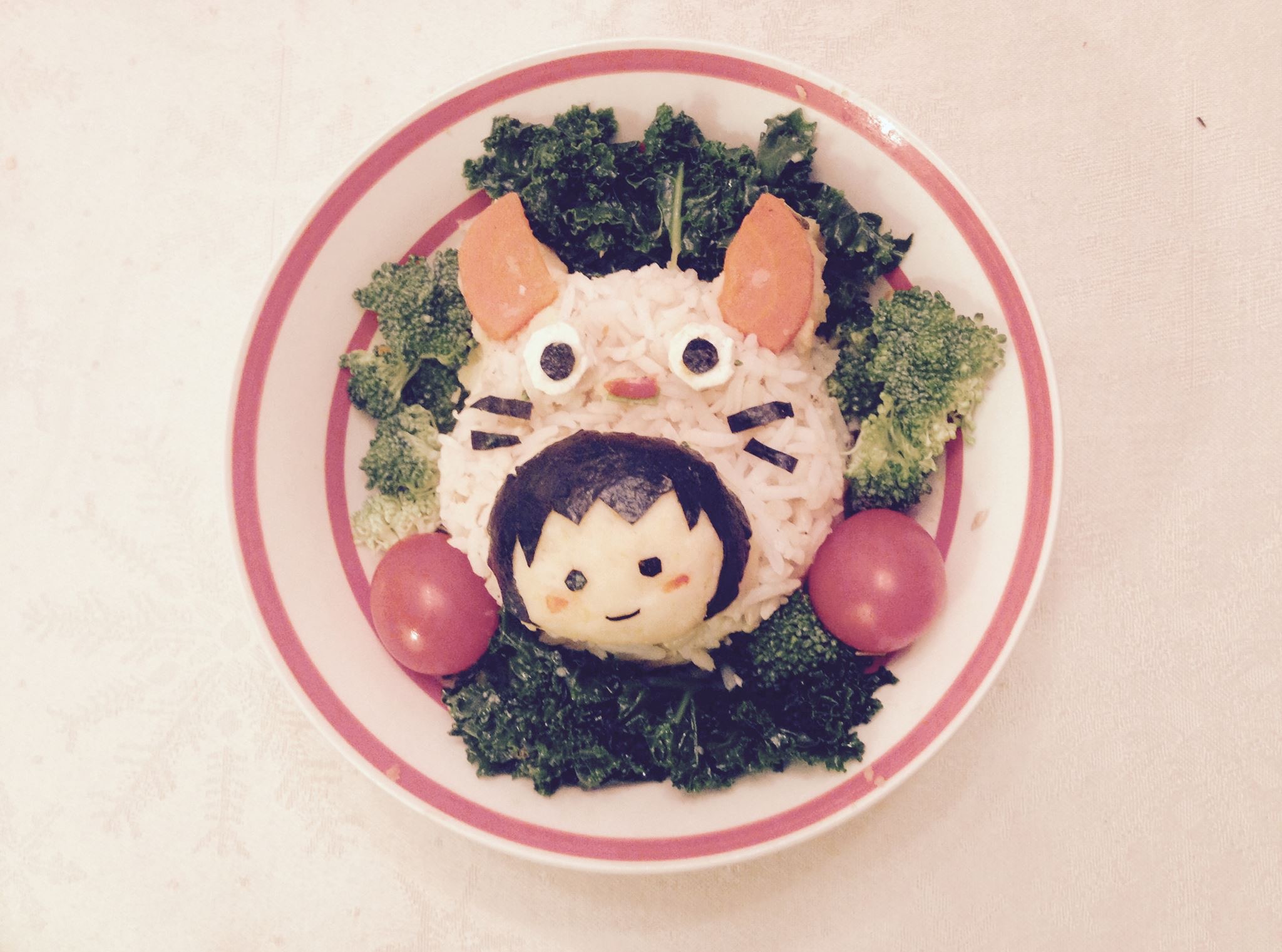 Girl in Cat Costume Food Art - made from rice, carrots, mashed potatoes, seaweed