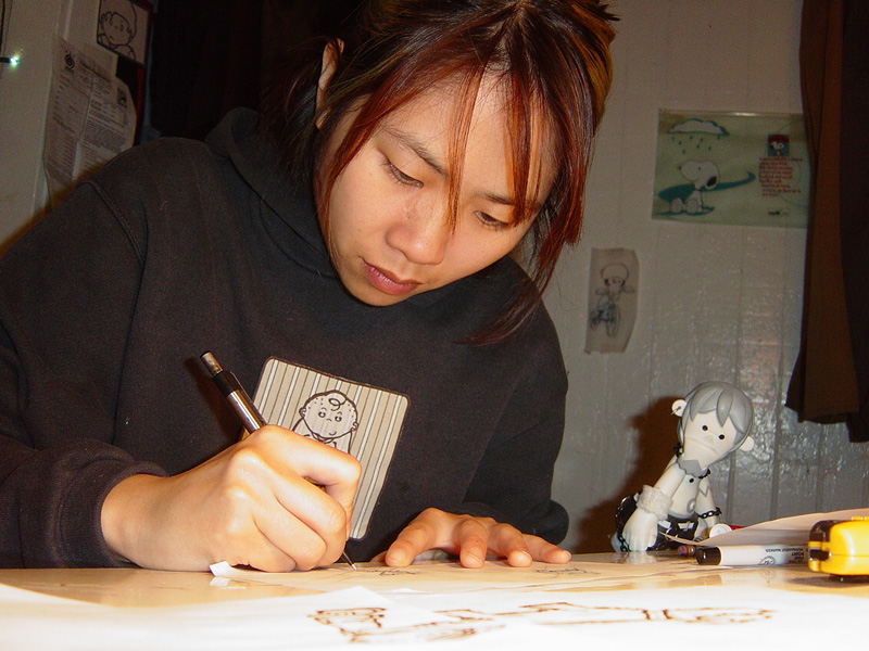 Sharon in her studio drawing