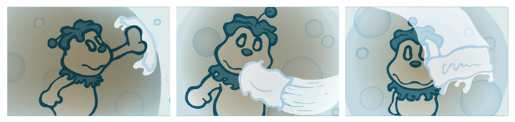 Panel 7 - It then starts to wipe down the bubble from the inside