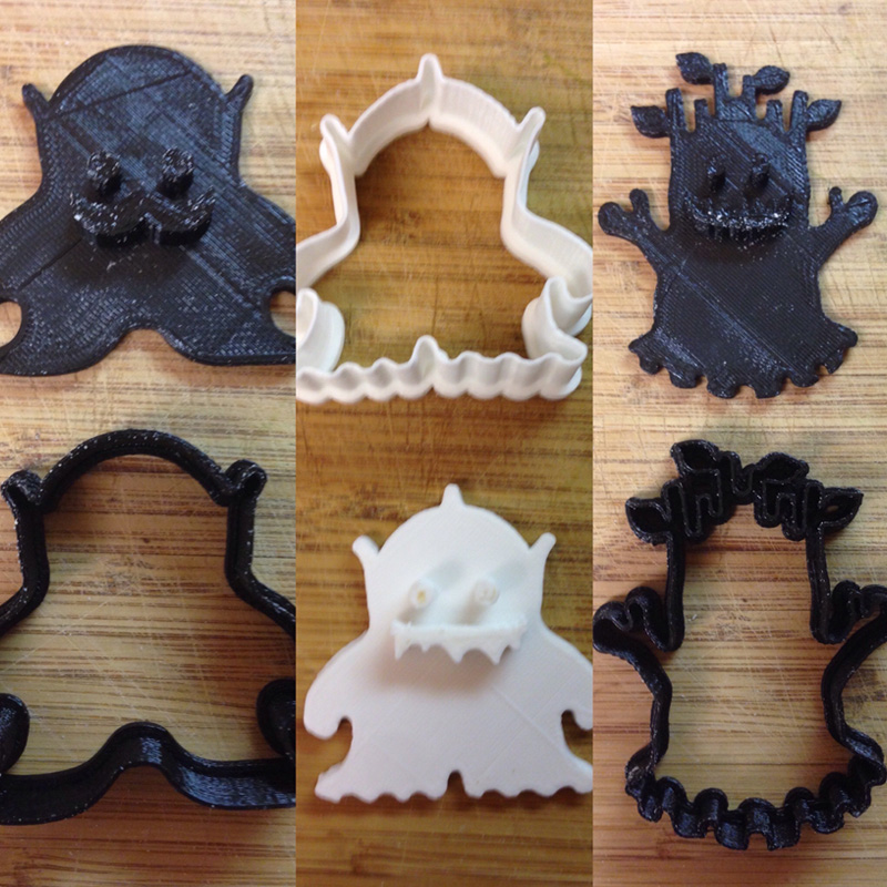 monster designs 3D printed cookie cutters and cookie stamps