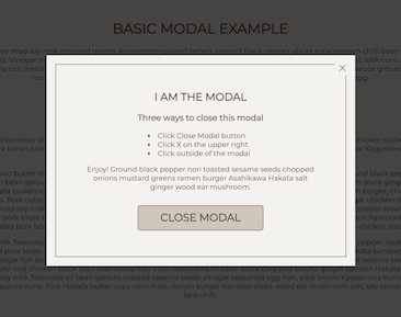 Image of activated modal