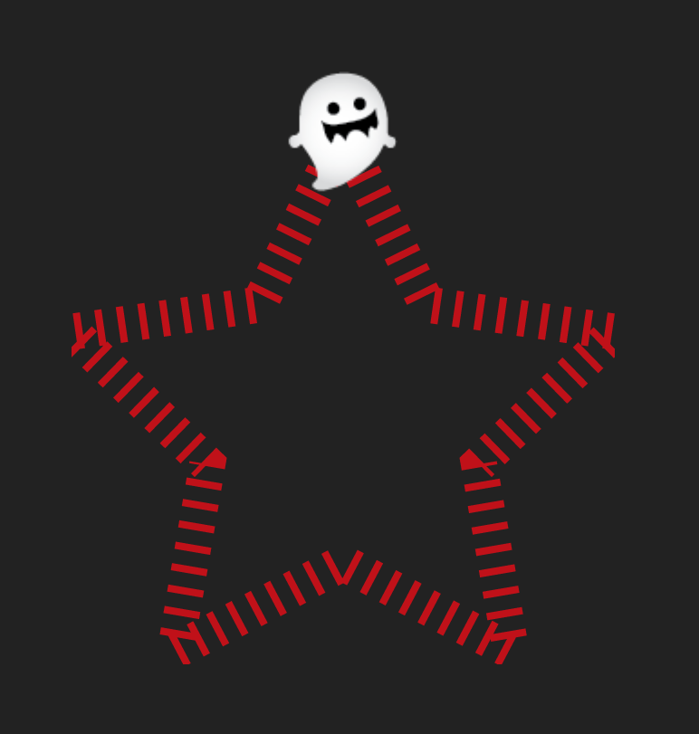 Friendly ghost on a red star shaped train track
