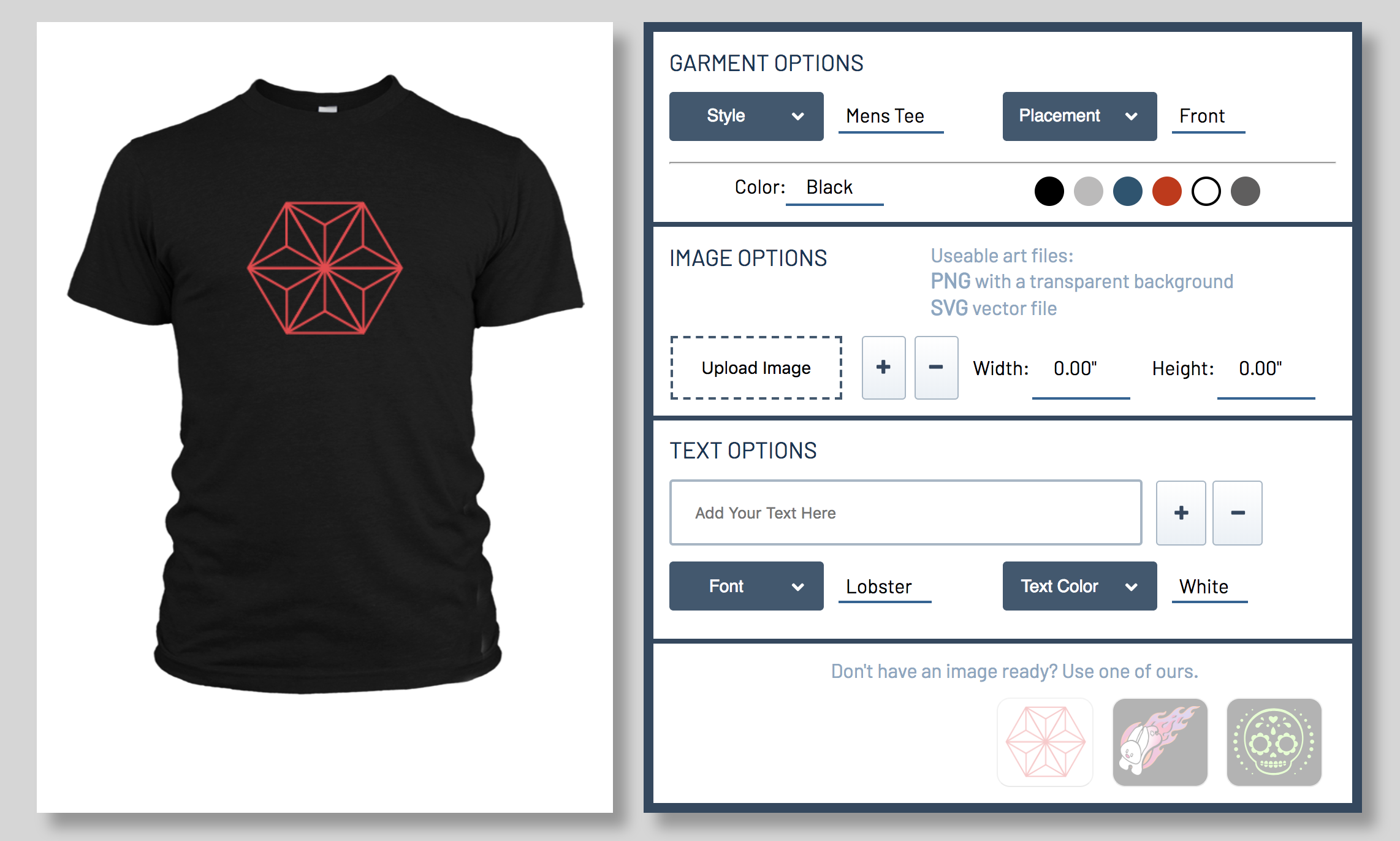 Mockup of T-shirt with graphic image on chest.
