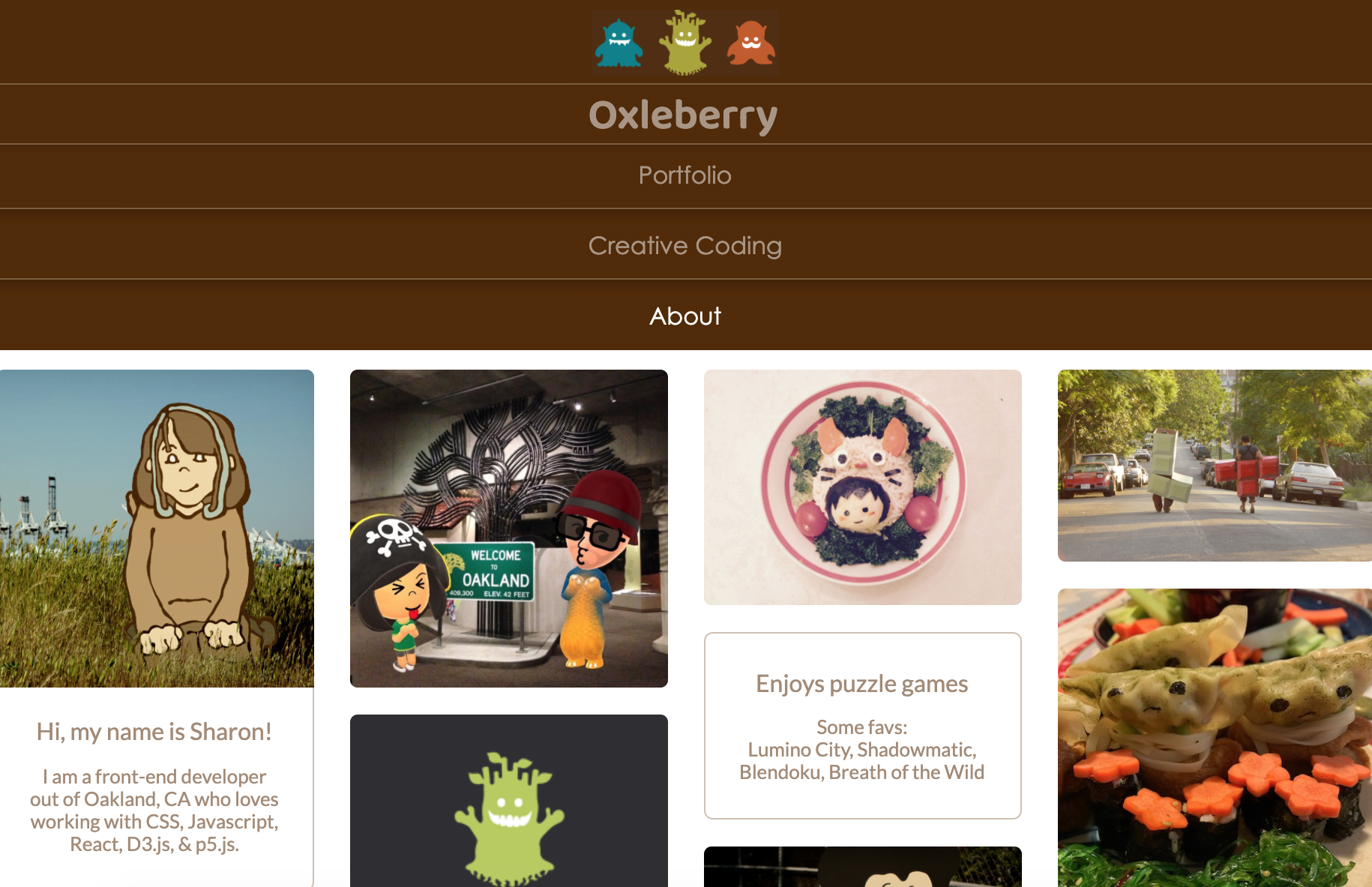 About page of portfolio site in a mobile view.