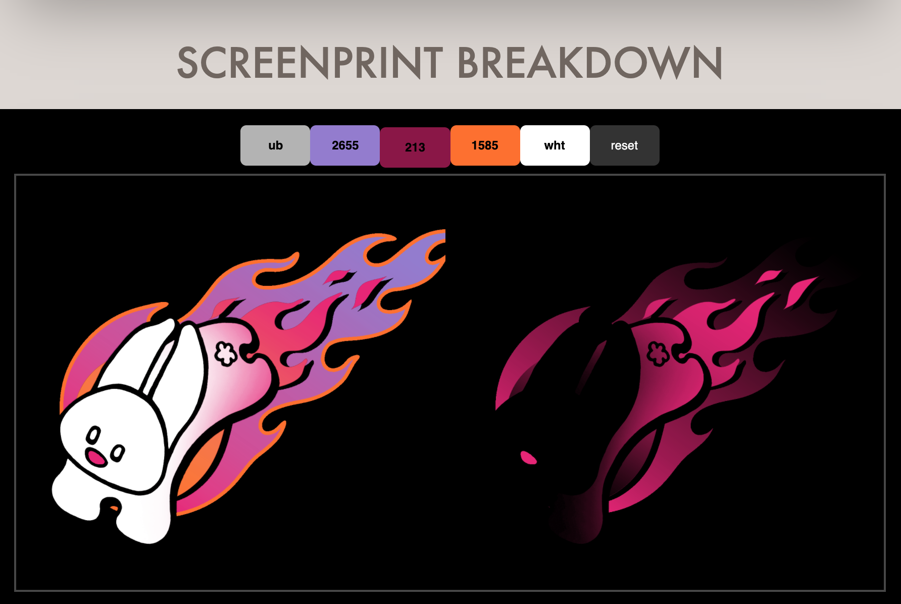 T-shirt design, next to one color of the print displayed
